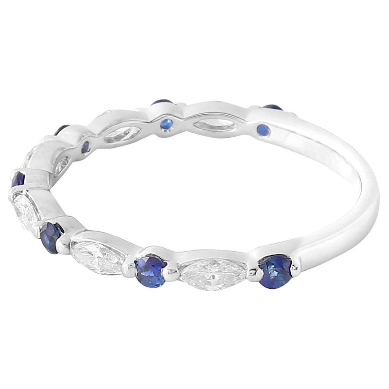 Marquise Cut Diamond and Sapphire Band Halfway Around