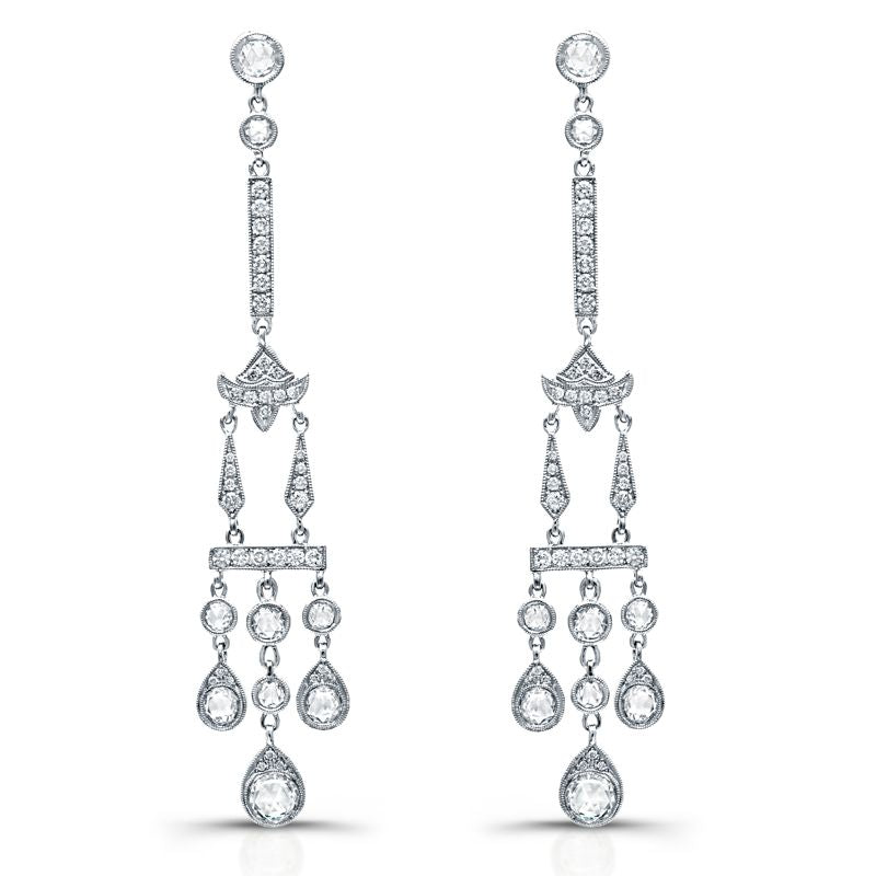 Chandelier Earrings with Rose Cut Diamonds