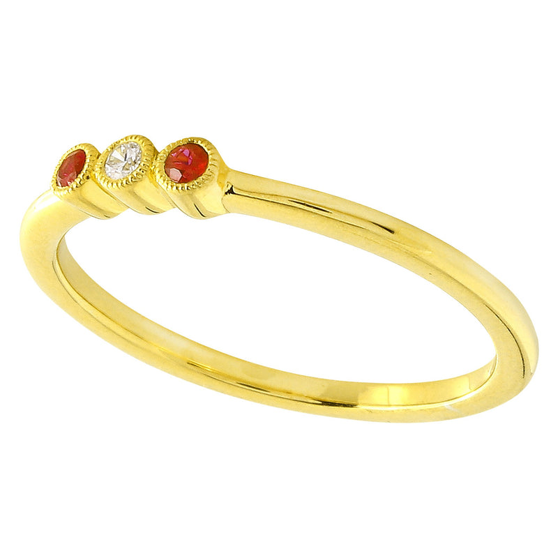 Bezel Set Ruby and Diamond Fashion Band with Milgrain
