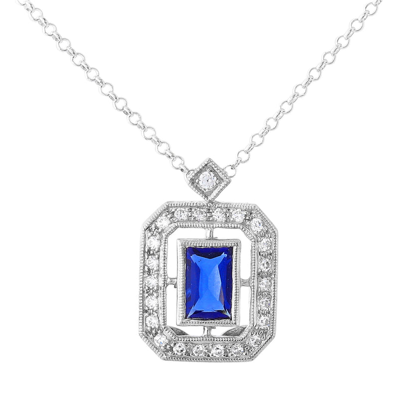 Baguette Cut Sapphire and Diamond Pendant