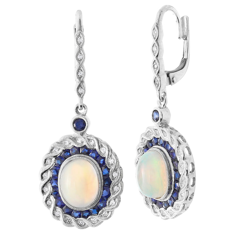 Diamond and Sapphire Opal Center Earrings