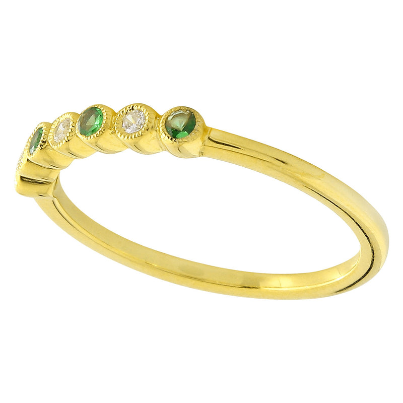 Bezel Set Tsavorite and Diamond Fashion Band with Milgrain