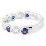Bezel Set Round White and Blue Sapphire Band Halfway Around
