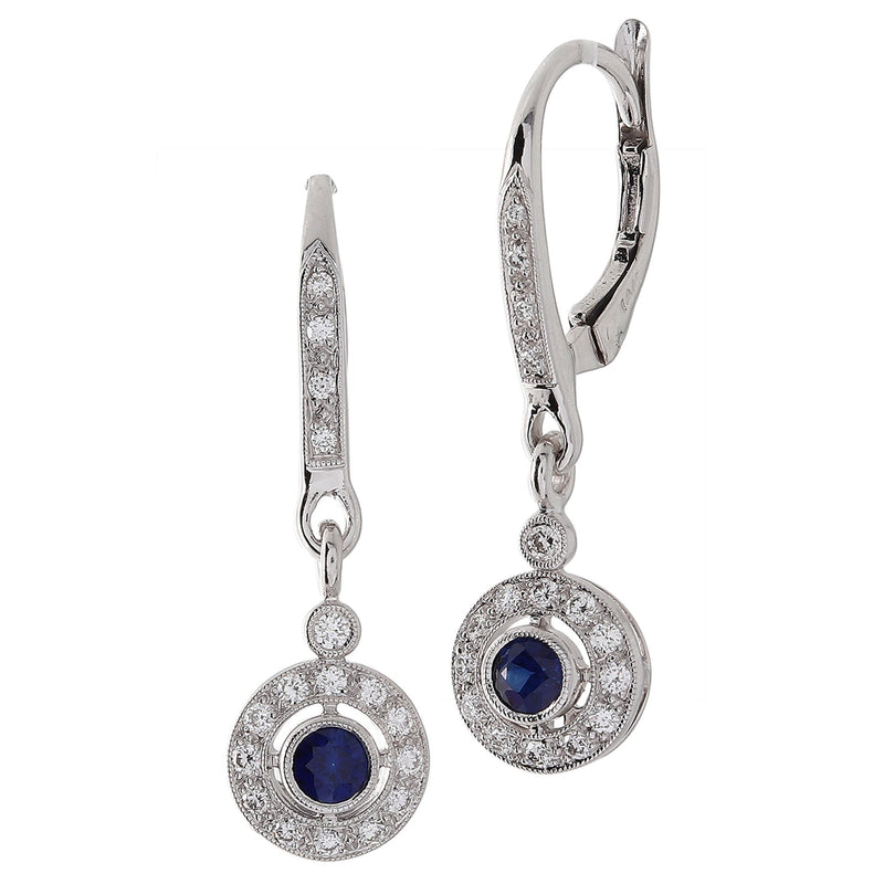 Bezel Set Round Sapphire Dangle Leverback Earrings
