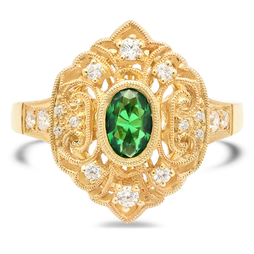 Vintage Inspired Fashion Ring with Oval Emerald Center