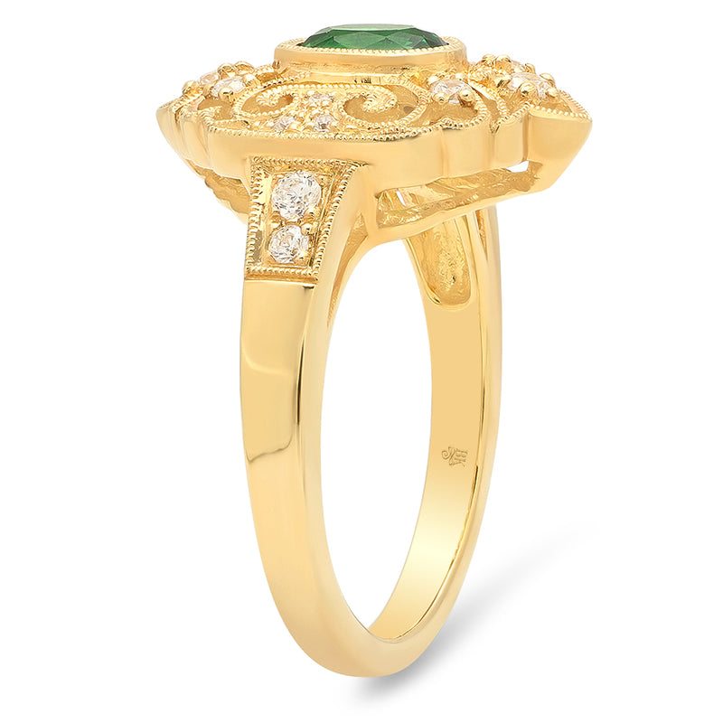 Vintage Inspired Fashion Ring with Oval Emerald Center