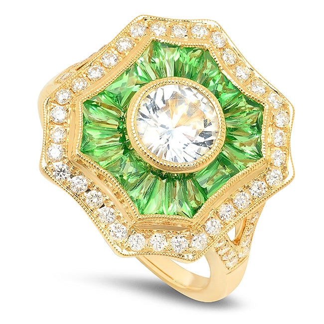 Tsavorite and Diamond Art-Deco Halo Semi-Mount