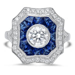 Sapphire and Diamond Art-Deco Halo Mount