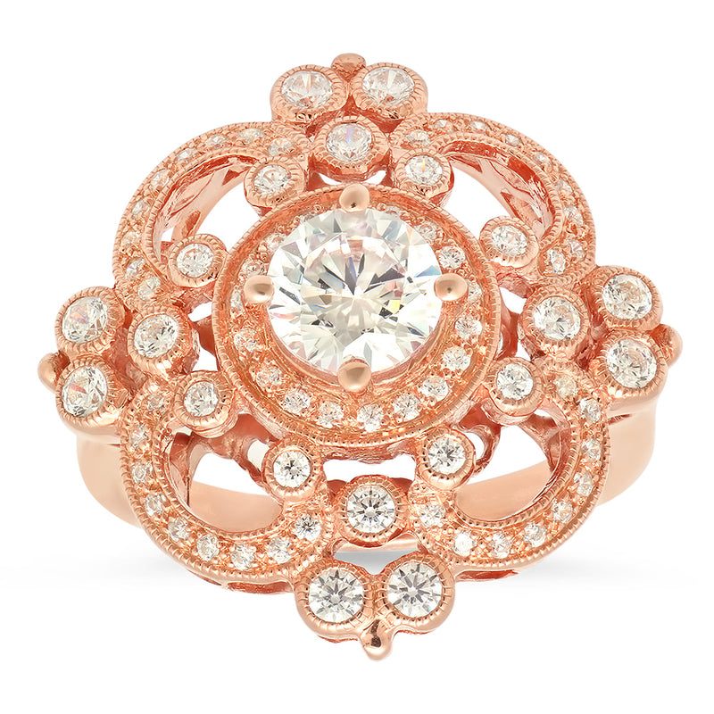 Rose Gold Diamond Fashion Mount with White Sapphire Center