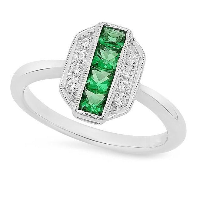 Channel Set Tsavorite and Diamond Ring