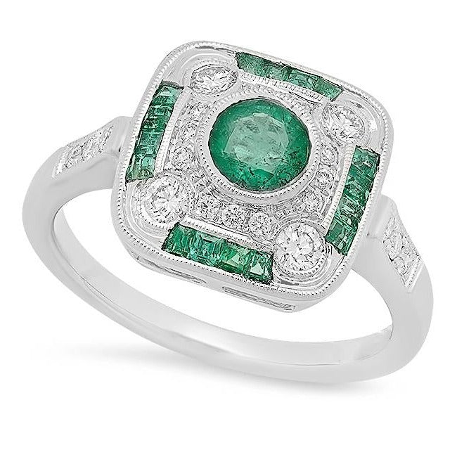 French Cut Emerald and Diamond Fashion Mount