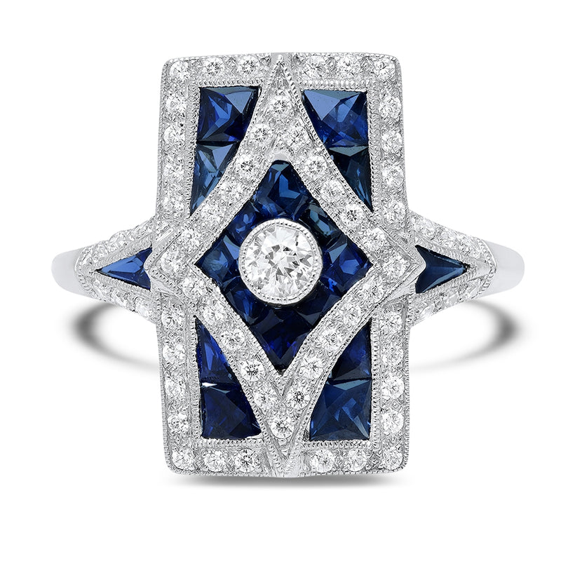 Art Deco French Cut Sapphire and Diamond Mount