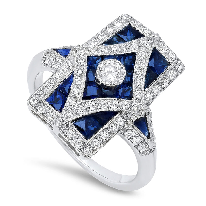 Art Deco French Cut Sapphire and Diamond Mount