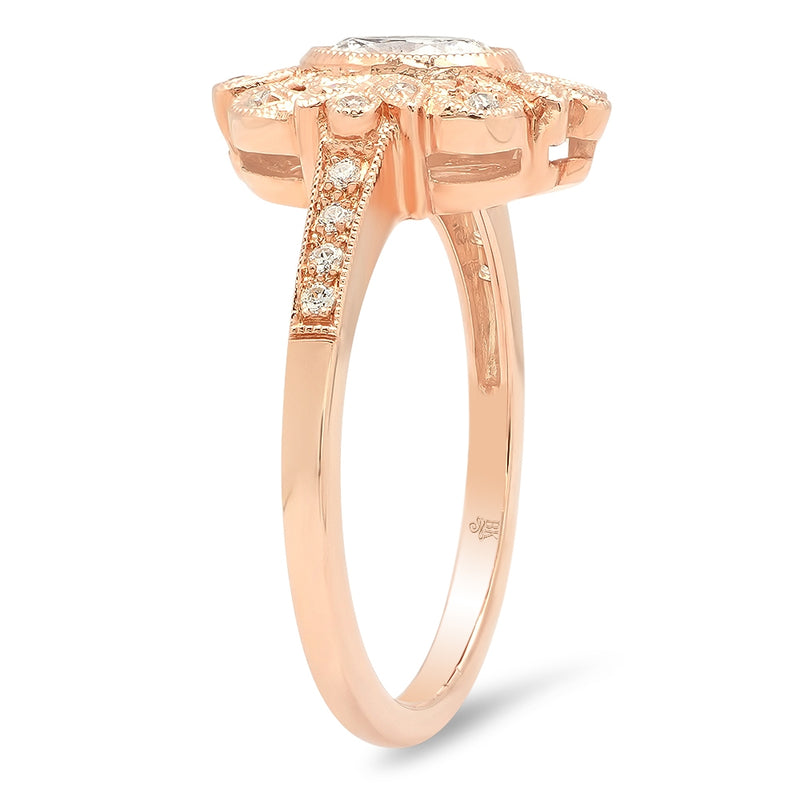 Bezel Set Diamond Rose Gold Vintage Semi-Mount