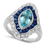 Marquise Cut Aqua with Sapphire and Diamond Ring
