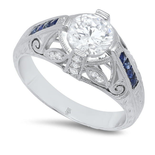 Vintage Inspired Diamond and Sapphire Engagement Semi-Mount