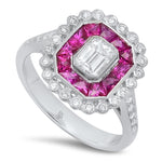 French Cut Ruby and Diamond Halo Semi-Mount