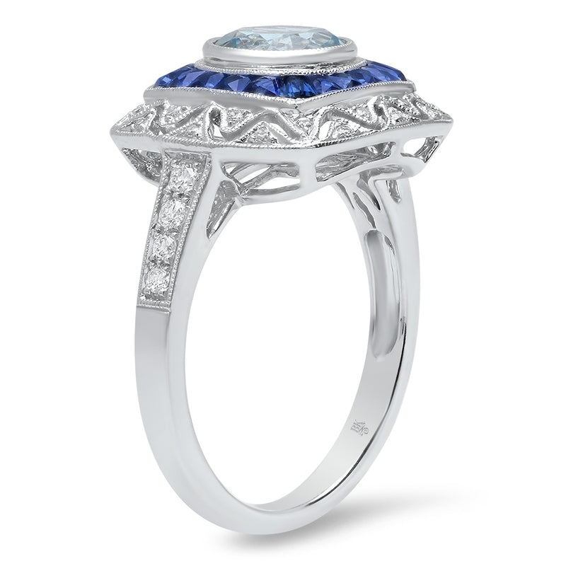 Diamond and Sapphire Fashion Ring with Aquamarine Center Stone