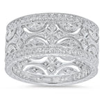 Vintage Inspired Diamond Half Moon Design Wide Band