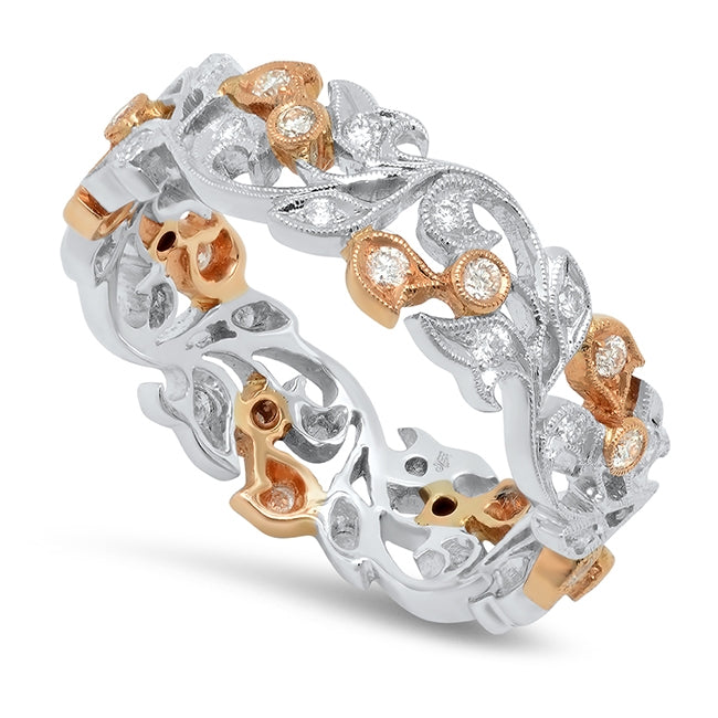 Two-Tone Diamond Floral Eternity Band