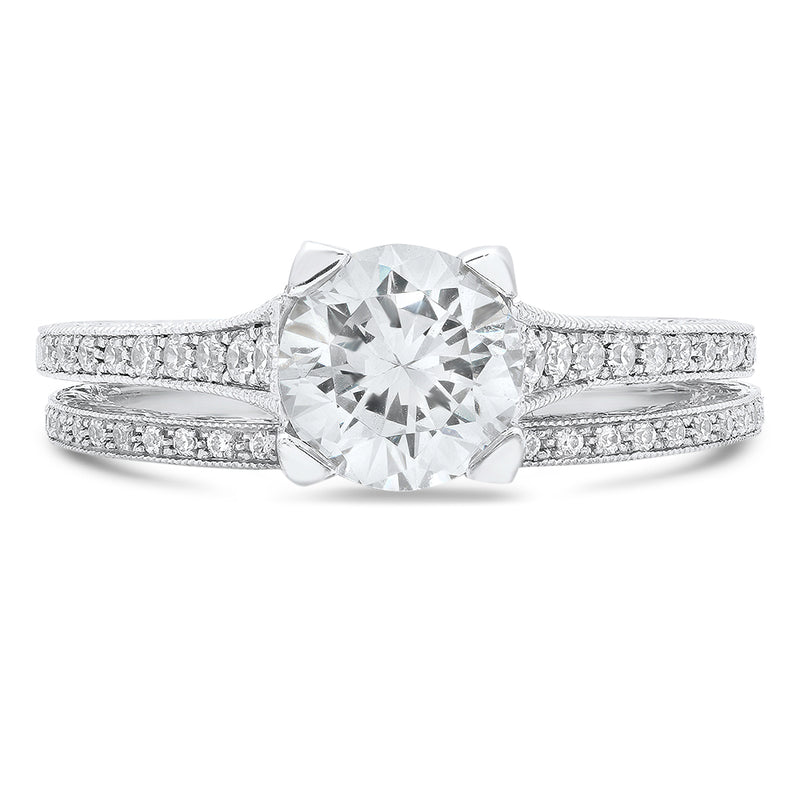 Round Diamonds Engagement Ring Semi-Mount with Matching Band