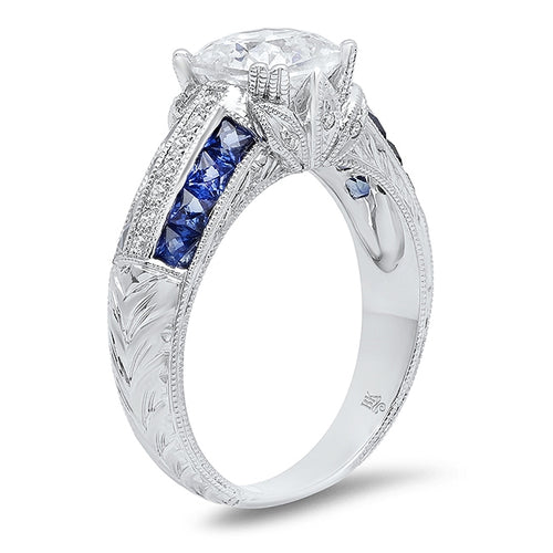 French Cut Sapphire Shoulders Engagement Semi-Mount