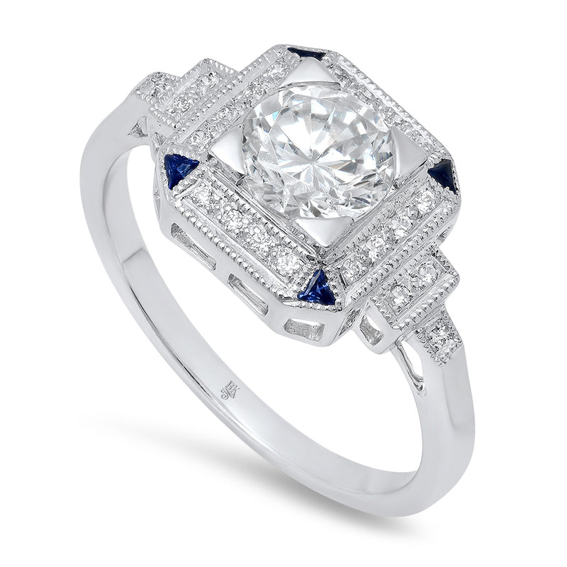 Trillion Cut Sapphire and Diamond Engagement Semi-Mount