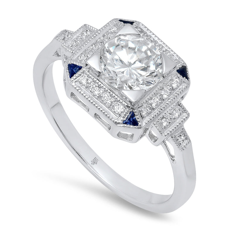 Trillion Cut Sapphire and Diamond Engagement Semi-Mount
