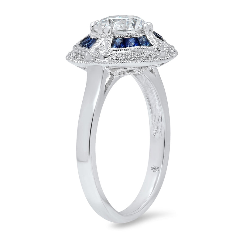 French Cut Sapphire with Diamond Halo Semi-Mount