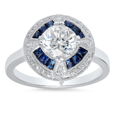 French Cut Sapphire with Diamond Halo Semi-Mount
