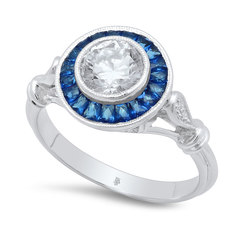 French Cut Sapphire Halo Engagement Semi-Mount