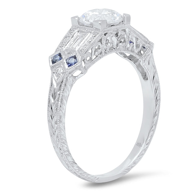 Vintage Inspired Sapphire and Diamond Engagement Semi-Mount