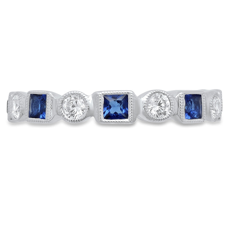 Princess Cut Sapphire and Round Diamond Eternity Band