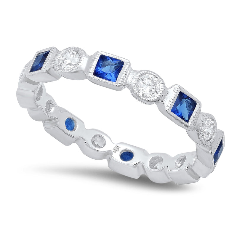 Princess Cut Sapphire and Round Diamond Eternity Band