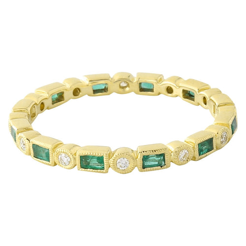 Bezel Set Emerald and Diamond Eternity Band