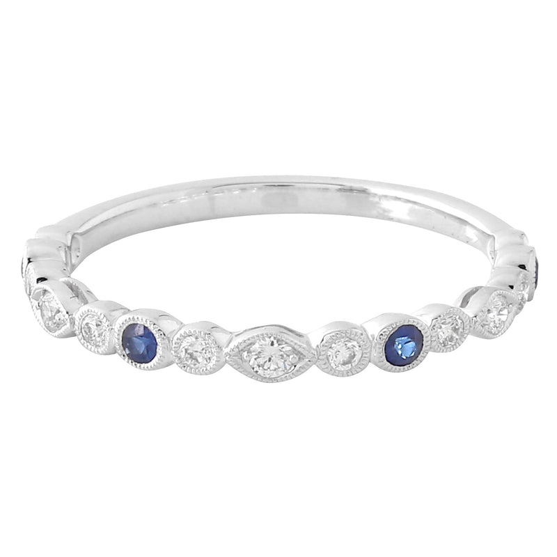 Blue Sapphire and Diamond Bezel Set Band Halfway Around