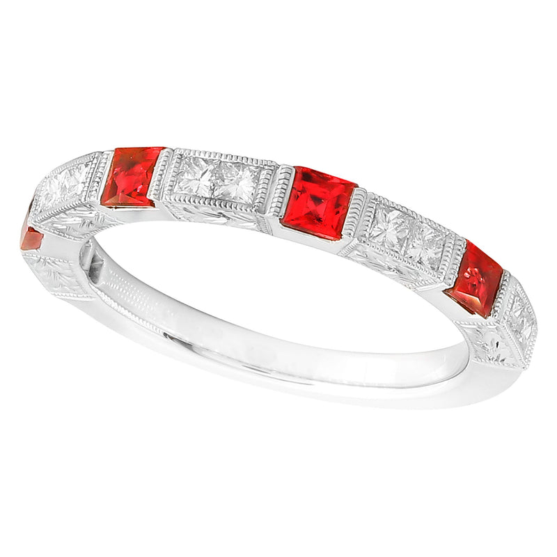 Princess Cut Ruby and Diamond Band set Halfway