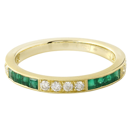 Channel Set Emerald and Diamond Band Halfway Around