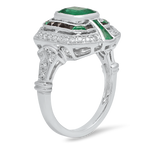 Emerald Center with Diamond and Onyx Halo Ring