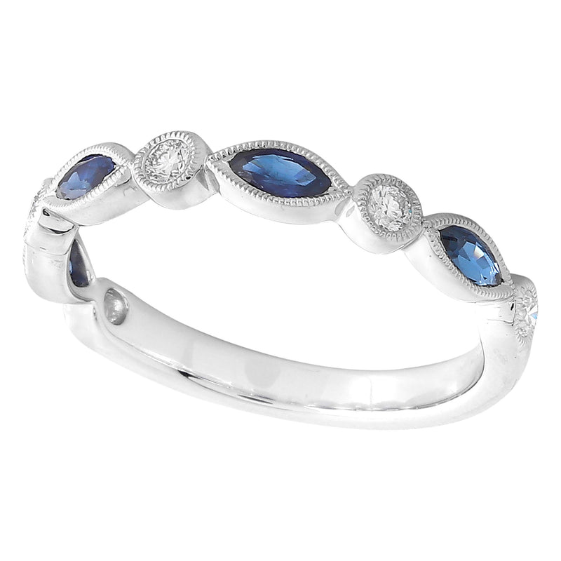 Marquise Cut Sapphire and Diamond Band Halfway Around