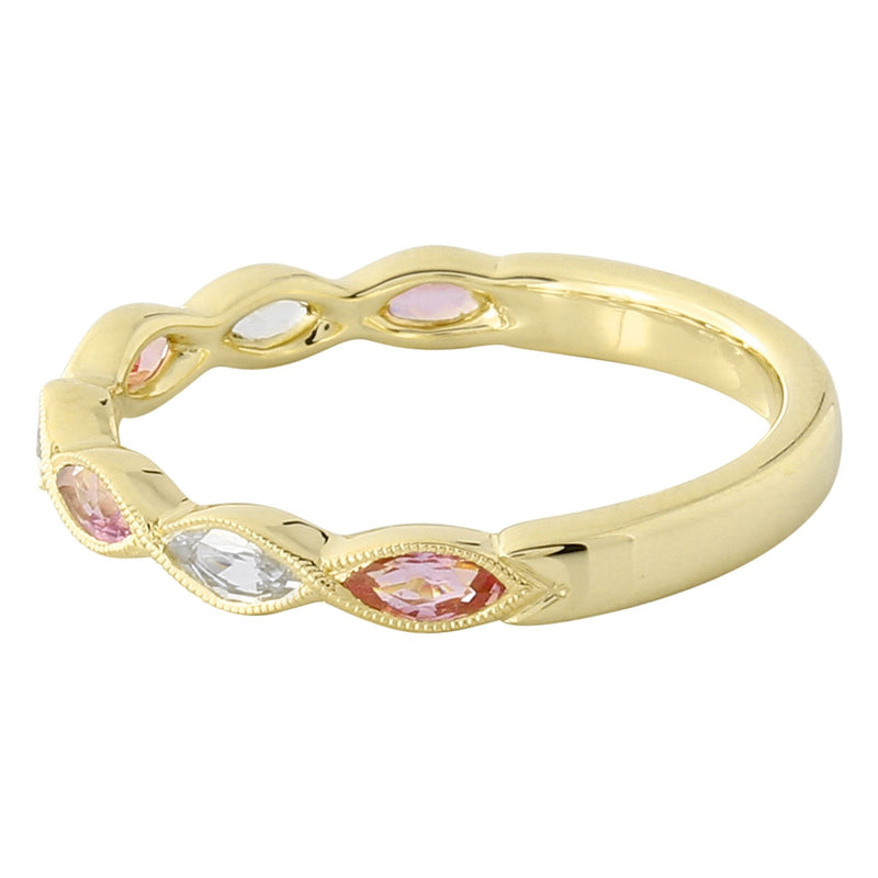 Bezel Set Marquise Cut White and Pink Sapphire Band Halfway Around