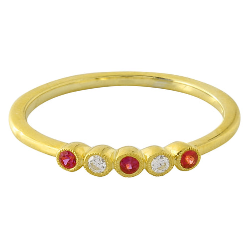 Bezel Set Ruby and Diamond Fashion Band with Milgrain