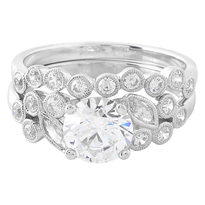 Bezel Set Diamond Floral Engagement Set