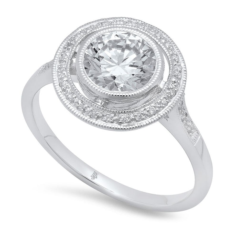 6.5mm Round Diamond Halo Engagement Semi-Mount