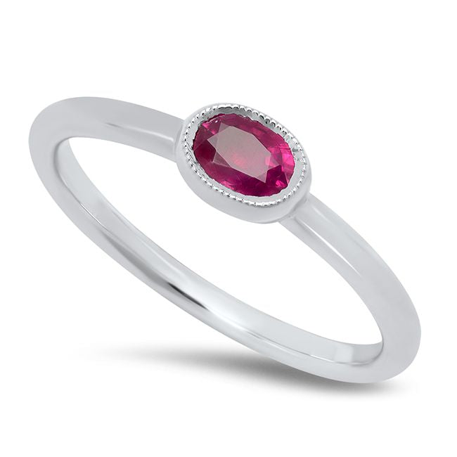 Oval Pink Sapphire Bezel Set Ring