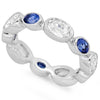 Oval Cut White and Blue Sapphire Wide Band