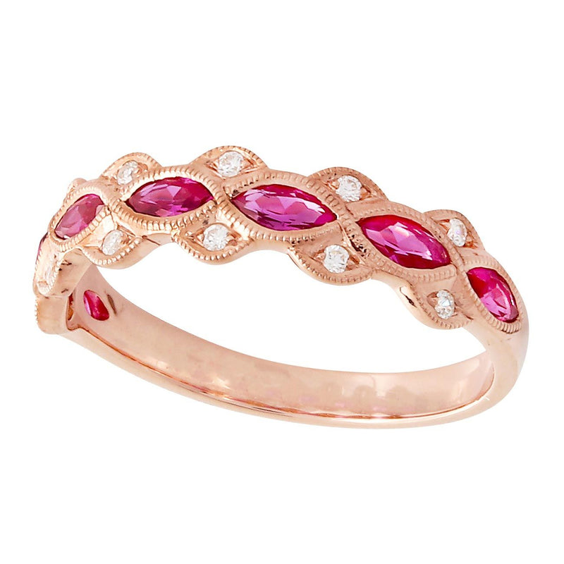 Marquise Cut Ruby and Diamond Fashion Band