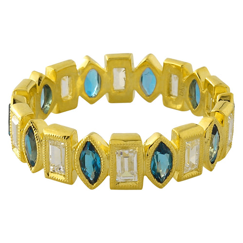 Bezel Set Blue Topaz and Baguette Diamond Band