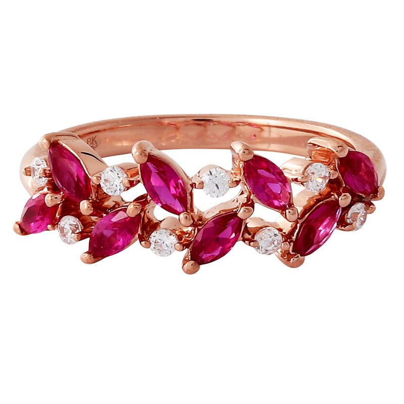 Marquise Cut Ruby and Diamond Floral Band