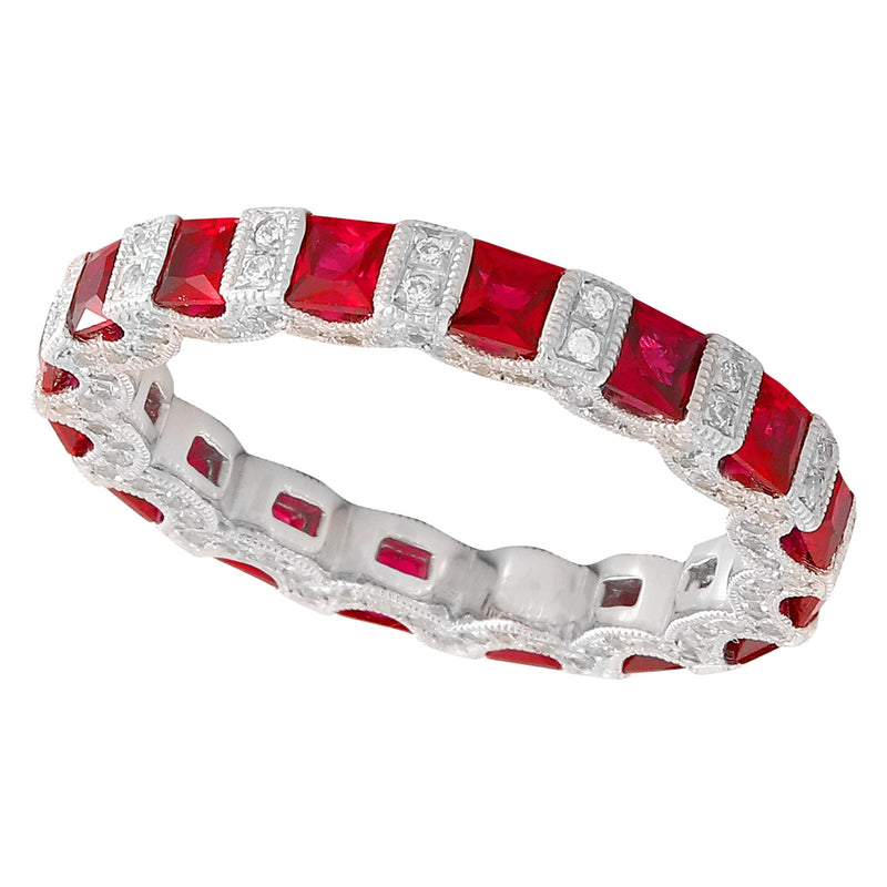 Bar Set Princess Cut Ruby Three Sided Eternity Band